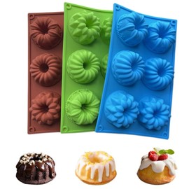Lovgrin Moldes para Hornear, 3 PCS Molde de Silicona para Tartas, Tubo Estriado de Silicona, 6 Cavidades Heritage Bundtlette, Molde de Silicona para Hornear Moldes Antiadherentes