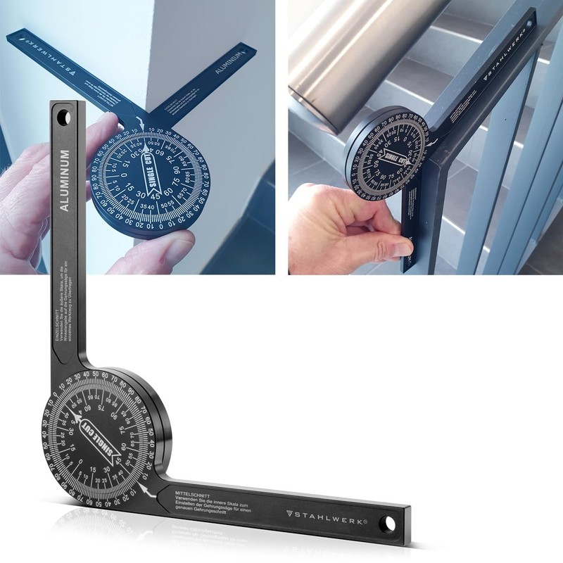 STAHLWERK Protractor 360° Aluminium Mitre Protractor | Angle Measuring Device
