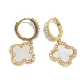 XUDEJUN Four Leaf Clover Earrings Silver Needle Clover Earrings Dangle Earrings Large for Women