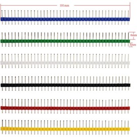 GTIWUNG Pin Header Set 2.54 mm Pitch 40 Pins Straight Single Row Header Connector Male Pin Header 40-Pin Single Row Connectors 6 Colours Pack of 72