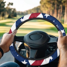 Panskyllis Patriot Golf Cart Steering Wheel Covers Car Accessories Steering Wheel Cover Fits 13 1/2-14 Inch Anti-Slip Sweatproof Odorless Comfy Steering Wheel Cover Golfer Friends