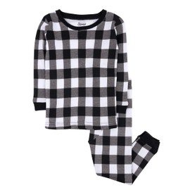 Leveret Boys Girls Kids Two Piece Cotton Pajamas Plaid Black & White Size 5 Years