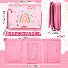 Xuniea Children's Wallet for Girls Boys Tri-Fold Wallet with Zip Wallet as a Gift for Kids Teenagers School, pink, Standard size, Rainbow