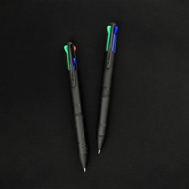 Osama 4 Multi - Set of 2 Retractable Ballpoint Pens 4 Colours 0.1mm with Black, Blue, Red and Green Ink, Ideal for Writing and School Supplies, University, Office, Black
