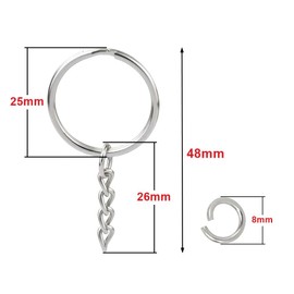 ZoloAJay 50Sets 1 inch Keychain Rings Silver Split Round Key Ring with Chain and Open Jump Rings for DIY Keychain Making Crafts