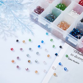 PandaHall Elite About 1500 Pcs 4mm Faceted Bicone Rondelle Glass Beads Briolette Crystal Czech Spacer Beads 15 AB Colors for Jewelry Making