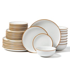 32-Piece White Ceramic Dinnerware Set With Gold Rim For 8 Servings, Includes Plates And Bowls, Durable Tableware For Everyday UsQuantity: 32 PCS