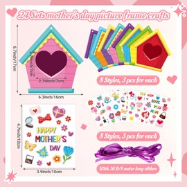 Dianelhall 24 Sets Mother's Day Picture Frame Craft Kit Love You Mom Photo Crafts Spring House Picture Frame Gift with Stickers for Spring Mother's Day Classroom Holiday Party Activities (Home)