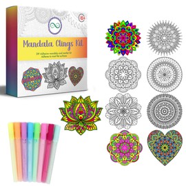 Stained Glass Kit for Kids and Adults - DIY Mandala Window Art Clings with Fluorescent Markers, 10 Unique Designs - Mandala Art Kit with Advanced Adhesive, Great for Any Flat Surfaces