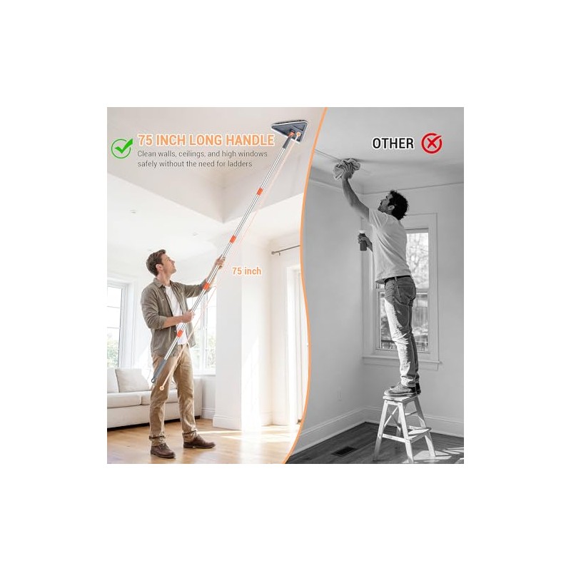 76 Inch Wall Cleaner Mop with Long Handle and 360