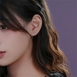 Hollow Cat Tiny Studs Cartilage Earrings S925 Sterling Silver Hearts Helix Conch Earrings Tragus Piercing Post Stud Simple Pet Kitten for Women Sweet Jewelry