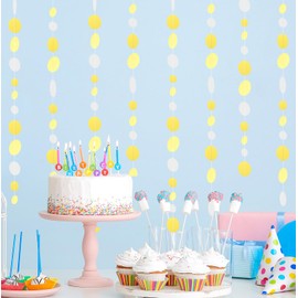 MIAHART 52 Feet Circle Dots Garland Lavender Paper Garland for Birthday Bridal Wedding Baby Shower Christmas Valentine Day Lilac Theme Party Decorations (Yellow White)