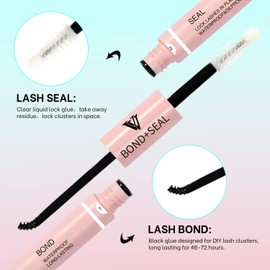 VAVALASH Lash Bond and Seal Cluster Lash Glue Individual Lashes Glue for DIY Lash Extensions Long Retention Strong Hold 48-72 Hours Waterproof Lash Bond for Lash Clusters(5ml+5ml)
