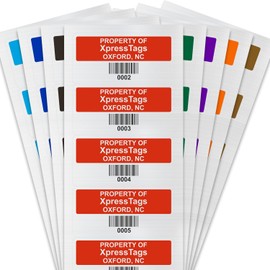 XpressTags 0.75"x1.5" Custom Asset Tags, Fixed Inventory Stickers with Barcode & Serial Number, Brushed Metalized Silver Polyester Labels - Pack Sizes 100 to 5000, Made in USA
