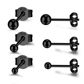 CERSLIMO Women's Stud Earrings 925 Silver Small for Women Men Girls 3 Pairs Earrings Silver Gold Rose Gold Black Round Flat Set (2 mm/3 mm/4 mm) Delicate Cartilage Tragus Helix Circle, Silver