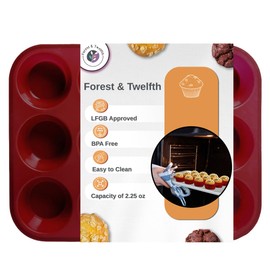 Forest & Twelfth 12 Cups Silicone Muffin Pan Silicone Molds For Baking, 100% Food Grade Silicone Cupcake Pan - Non-Stick - BPA-Free Silicone Baking Cups, Use As Silicone Egg Molds