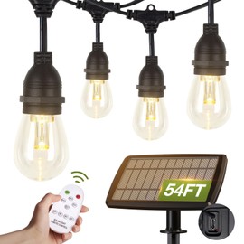 addlon 54FT(48+6) Solar String Lights Outdoor Waterproof with USB Port & Remote Control Dimmable Solar Patio Lights IP65 Solar Powered Edison LED Bulbs for Outside Bistro Camping