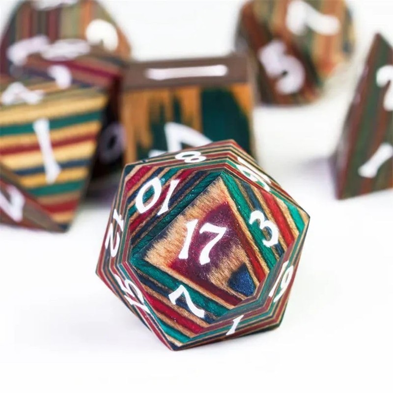 Wood Polyhedral Dice Set for Dungeons & Dragons DND (Rainbow)