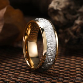 King Will METEOR 8mm 14K Gold Plated Domed Tungsten Carbide Ring Imitated Meteorite Wedding Band(9)