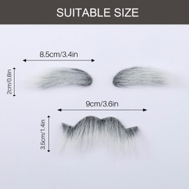 Yan Dream Unisex Self Adhesive Gray with White Fake Mustache and Eyebrows Adult Man Funny Costume Facial Hair Stick On Beard