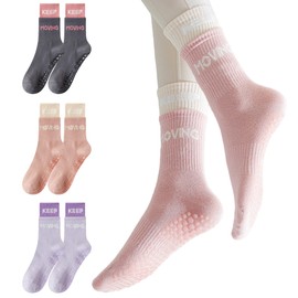 Pilates Grip Socks for Women - Non-Slip Yoga Workout Crew Socks for Gym Dance Training Barre Fitness (AU, Alpha, One Size, Regular, Regular, Multicolor#2)