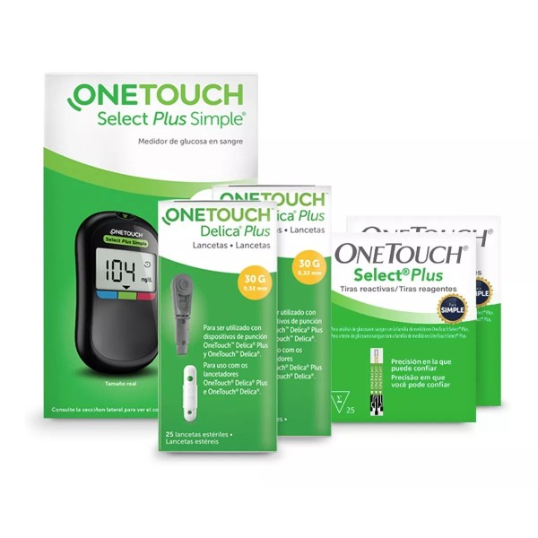 OneTouch Glucómetro Onetouch Select Plus Simple 50 Tiras 50 Lancetas