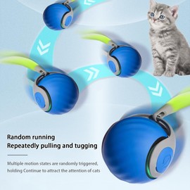 Oiuyamn Interactive Cat Toy Ball, Automatic Moving Cat Ball Toy with Feather Tail, Indoor Smart Cat Toys, Motorised Cat Toys for Chasing & Hunting