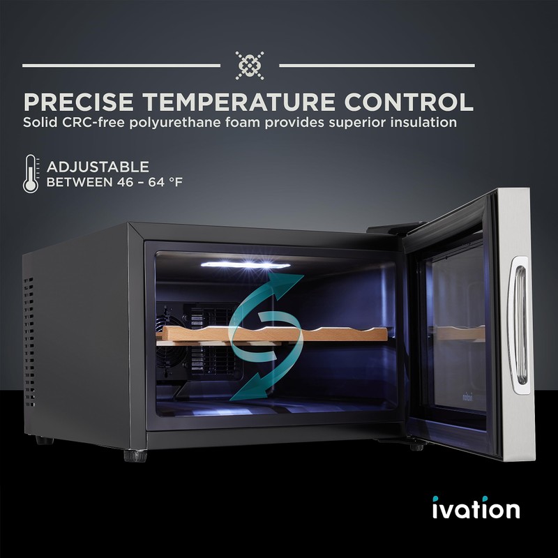 Ivation Premium Stainless Steel 8 Bottle Horizontal Thermoelectric Wine Cooler/Chiller