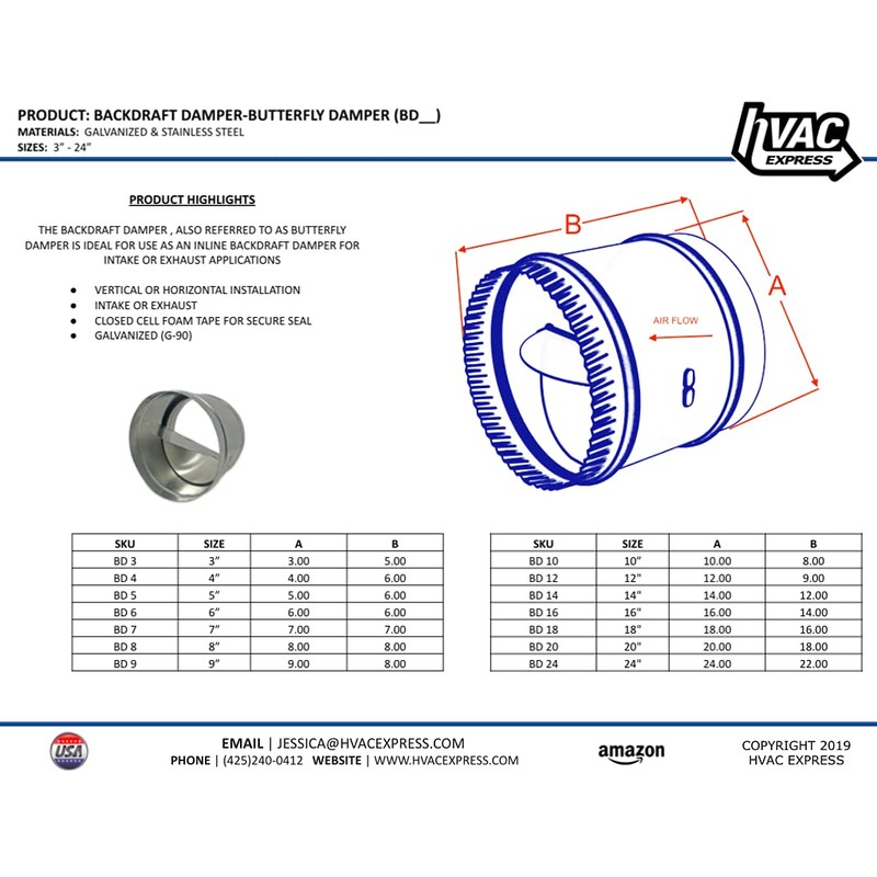 HVAC Express Butterfly Backdraft Damper (12 Inch) (BD 12) -
