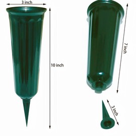 OTDCGI Memorial Floral Vases, Cemetery Vase, Headstones Flower Holder, Grave Cone Vase, Flower Pots for Outdoor Plants, Decorative Plastic Containers (Set of 6, Green)