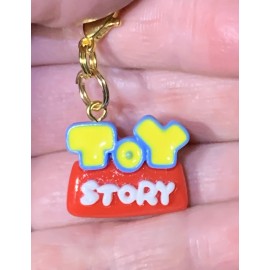Toy Story Logo Word Charm Gold Zipper Pull & Keychain Add On Clip!!
