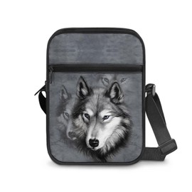 KUIFORTI Animal Wolf Mini Messenger Handbag for Men Women Shoulder Tote Bags Zipper Purse Animal Printed Crossbody Bags kids Schoolbagds Sling Satchel For Travel,Sport,Beach,Party