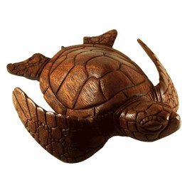 12" Hand Carved Wood Hawaiian Honu Sea Turtle - Large