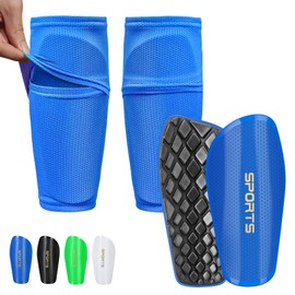 iMoebel Football Shin Pads with Stockings with Slip Pocket and Anti-slip Cover Shin Guard for Children Adults Blue S