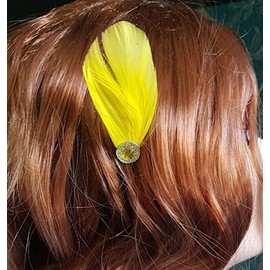 Bridal Bridesmaid Feather Hair Grip Prong, Yellow and Gem Hair Piece