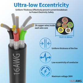 16 Gauge 6 Conductor Shielded Wire 25FT, UL2464 16 AWG 6 Shielded Cable Tinned Copper Stranded 16/6 CNC Wires for CNC VFD Spindle, Stepper Motor, 3D Printer, Sound, Speaker, Signal Transmission