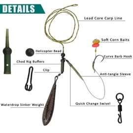 JSHANMEI Carp Fishing Hair Rig Kit - Complete Tackle Set with Sinker Weights, Hooks, Quick-Change Swivels, Sleeves, Bait Corns, and Boilie Leader Rigs for Carp and Bass Fishing