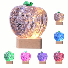 3D Crystal Puzzle, Night Light with Base, DIY Crafts for Teens, Birthday Gifts for Boys and Girls, Plastic Apple DIY Puzzle Blocks 3D Model Toy (White)