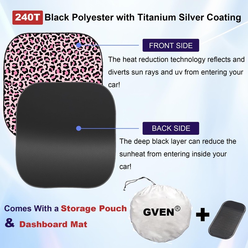 Gven Windshield Sun Shade 2pcs with Bonus Pink Car Sunshade