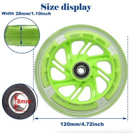 OTFAITP 120mm x 28mm Light-up Kick Scooter Front Wheels 8mm OD Inline, LED Bearing Skateboard Silent Flash Wheel with Bearings ABEC-9 for Foldable Micro Mini 2-3-4 Wheel Kids Scooter Kickboard