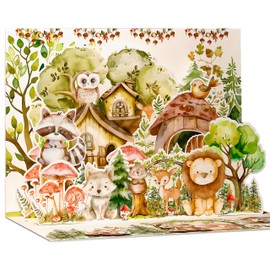 slapaflife Baby Shower Card (Animal Forest Theme), 3D Pop-up Baby Shower Card for Girls and Boys, Welcome New Baby, Congratulations, Gender Reveal