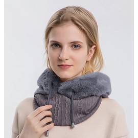 FEOYA Women's Fleece Balaclava Winter Grey Thermal Knitted Ski Face Mask for Women UK Windproof Neck Warmer Warm Hat with Face Neck Cover Skiing SnowboardKnit Beanie Scarf Set Outdoor Cycling Sports