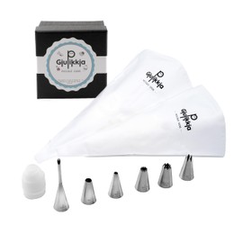 GIUPIKKIA Wiederverwendbarer Spritzbeutel mit Spritztüllen (2 Spritzbeutel + 6 Düsen + 1 Anschluss)