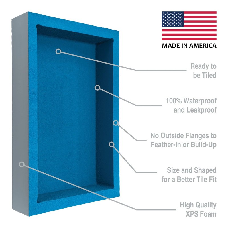 Noble Pre-Formed Rectangular Shower Niche 314 12"x20" with Adjustable Shelf