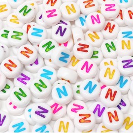 Bxwoum 100PCS Letter N Beads 4X7mm Acrylic Alphabet Beads Colored Letter White Round Letter N Beads for Jewelry Making DIY Bracelets Necklaces Key Chains (N-100PCS)