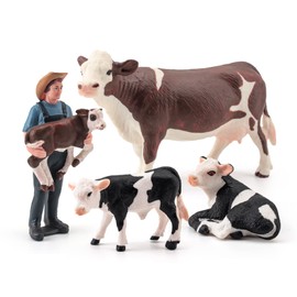Juguetes realistas de vacas para niños, 4 piezas de vaca Simmental Holstein, pantorrilla tumbada, decoración de tartas, colección de animales de granja, regalo escolar para niños pequeños