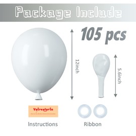 Voircoloria 105pcs White Balloons 12inch Party Balloons for Birthday Baby Shower Graduation Wedding Anniversary Party Decorations