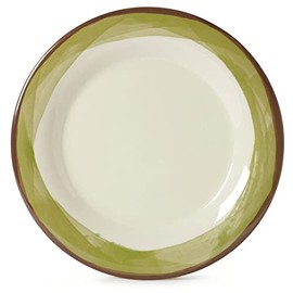 G.E.T. 10.5" Green/Ivory Heavy-Duty Wide Rim Melamine Plastic Dinner Plate (Set of 4)
