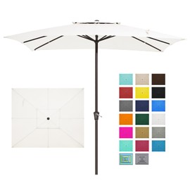JEAREY 2-Tiers 8x10 ft Rectangular Patio Umbrellas Outdoor Table Market Umbrella w/Crank, 8 Sturdy Ribs, UV Protection Waterproof Sunproof(Cream White)