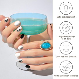 Semi Cured Gel Nail Strips, 28 pcs Gel Nail Strips Work with Any UV Lamp, Long Lasting Gel Nail Stickers Full Nail Wraps, Salon Quality, Easy to Apply(Falling Leaves)